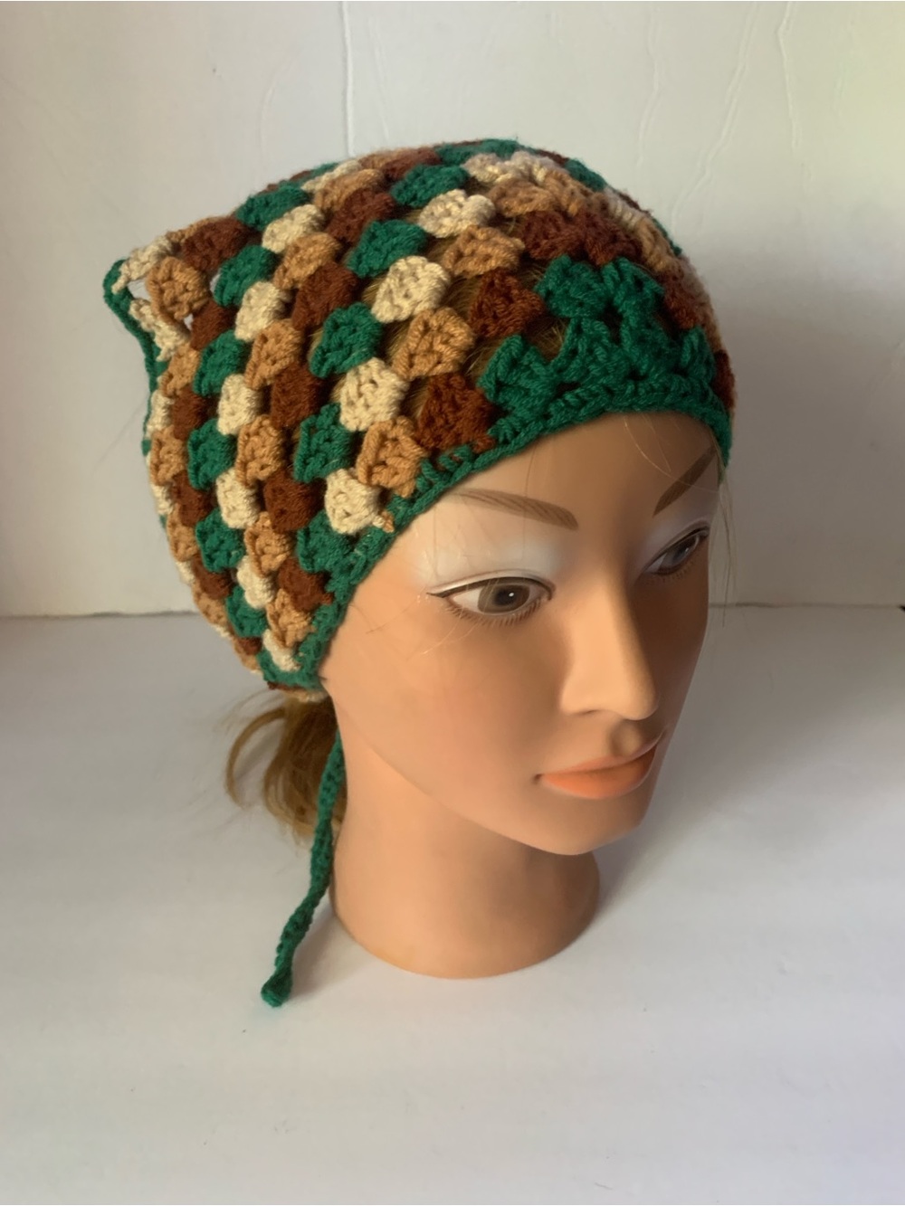 Crochet Granny Bandana Green and Brown